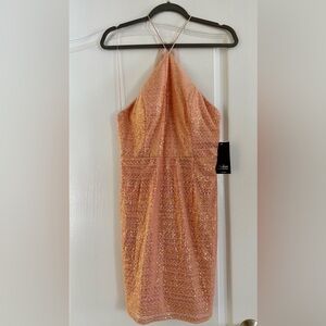 Aidan Sequin Halter Dress in shades of Peach